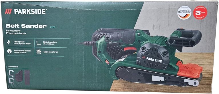 Ponceuse à Bande Parkside PBSD 900 avec Vitesse de Bande Réglable et Aspiration Intégrée avec Boîte à Poussière Amovible